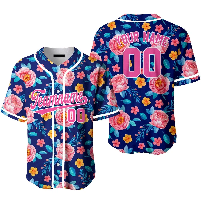 Football Jersey For Teams-Basketball Jersey For Teams-Gradient Baseball Jersey-Custom Pinky Coral Floral Pattern Royal Pink Custom Baseball Jerseys For Men & Women