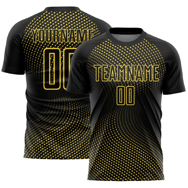 Football Jersey For Game Uniforms-Custom Black Yellow Geometric Lines Sublimation Soccer Uniform Jersey