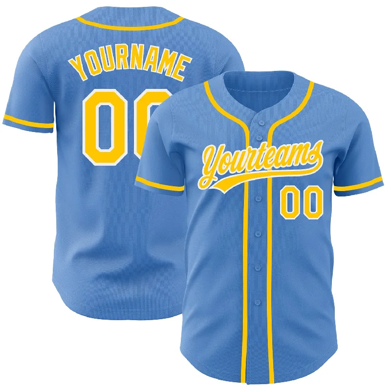 Football Jersey With Custom Name-Basketball Jersey With Custom Name-Baseball Jersey With Pockets-Custom Powder Blue Yellow-White Authentic Baseball Jersey