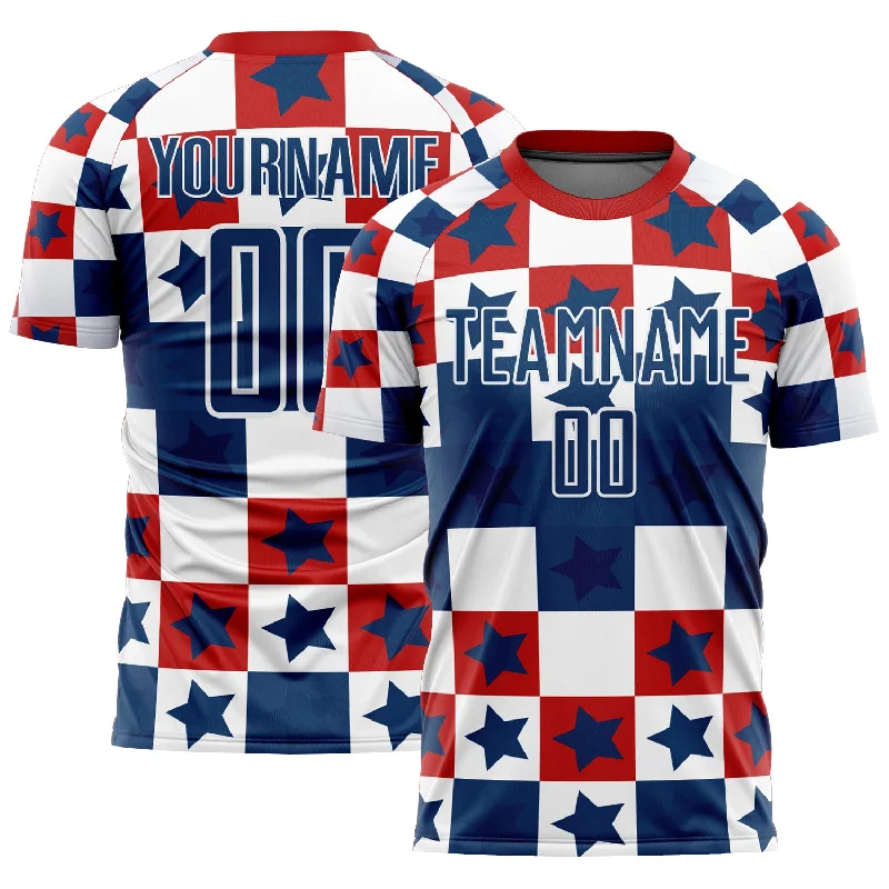 Football Jersey With Vintage Look-Custom Royal Red-White Stars And Squares Sublimation Soccer Uniform Jersey