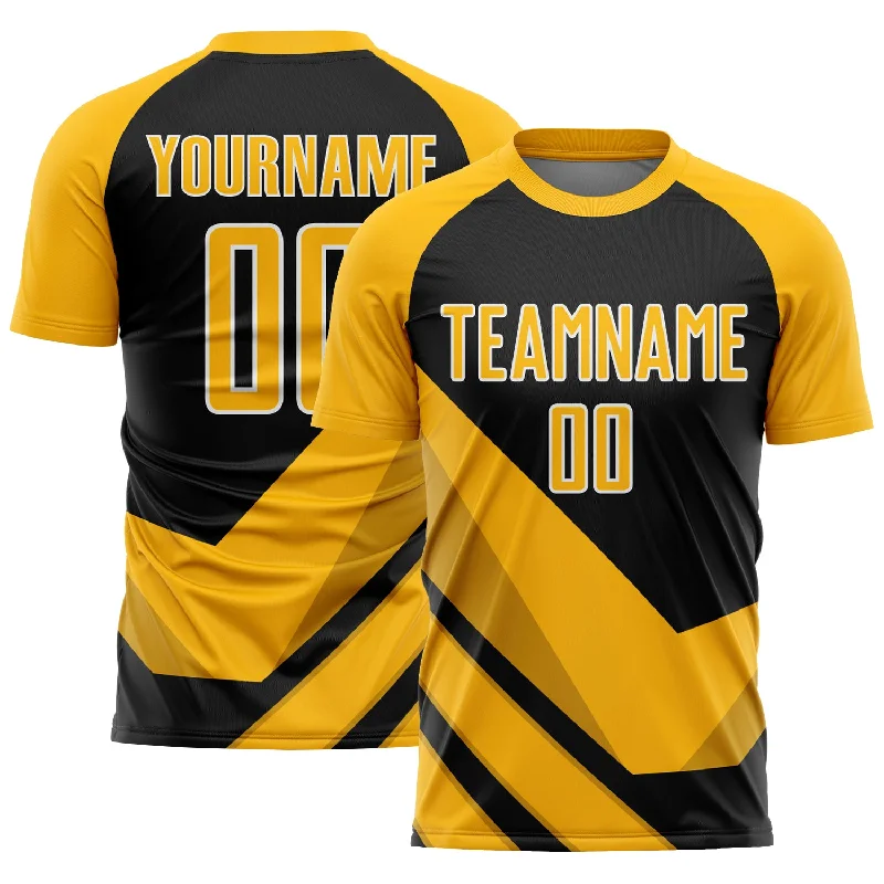 Football Jersey With Sleeves-Custom Gold Black-White Arrow Shapes Sublimation Soccer Uniform Jersey