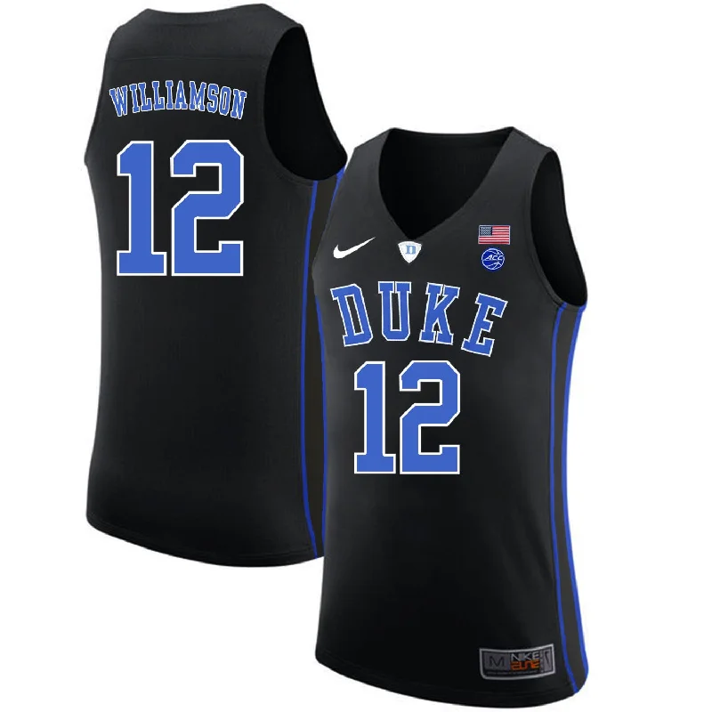 Basketball Jersey For Championship Players-Duke Blue Devils 12 Zion Williamson Black College Basketball Basketball Jersey