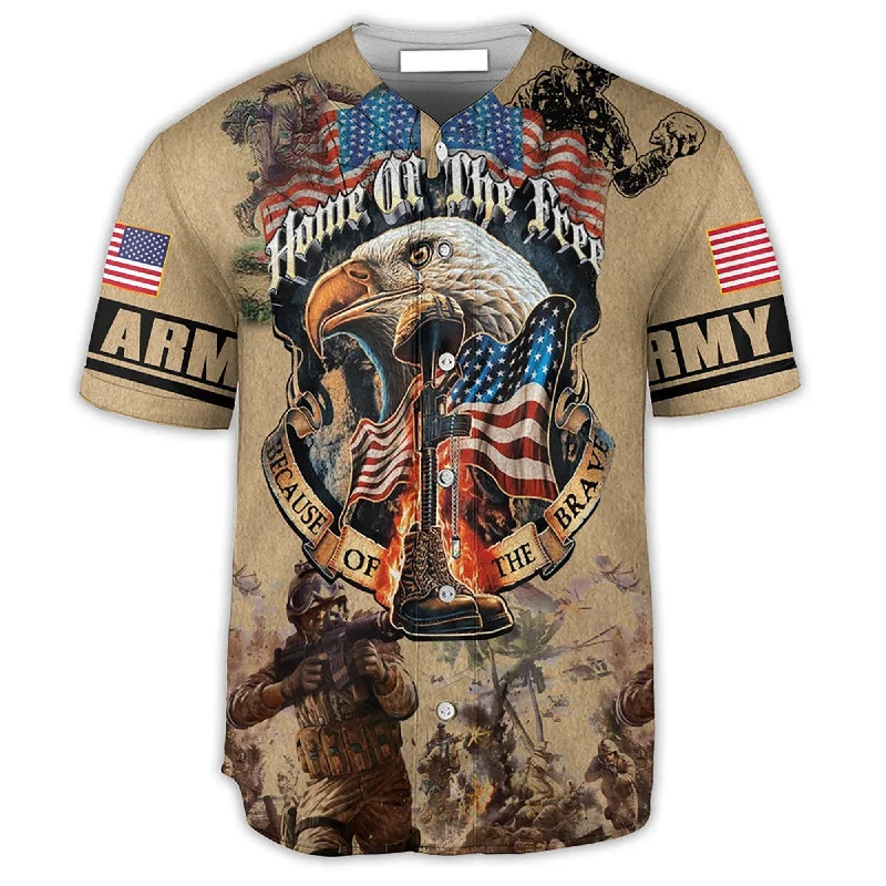 Football Jersey With Ribbed Collar-Basketball Jersey With Ribbed Collar-Baseball Jersey For Little League-Veteran Army America Home Of The Free Because Of The Brave Baseball Jersey