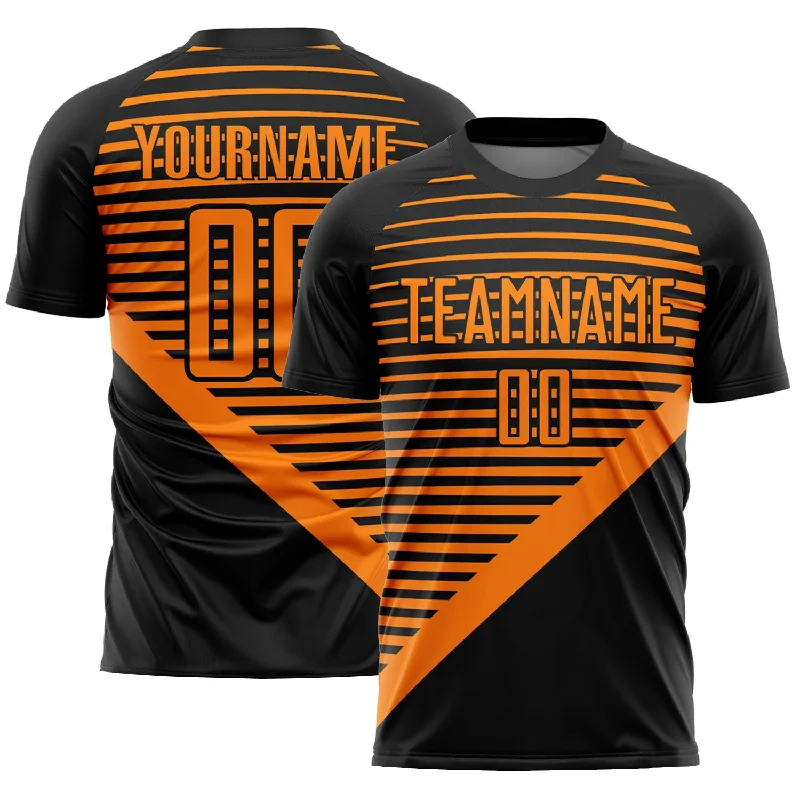 Football Jersey For Holiday Events-Custom Black Bay Orange Stripes Sublimation Soccer Uniform Jersey