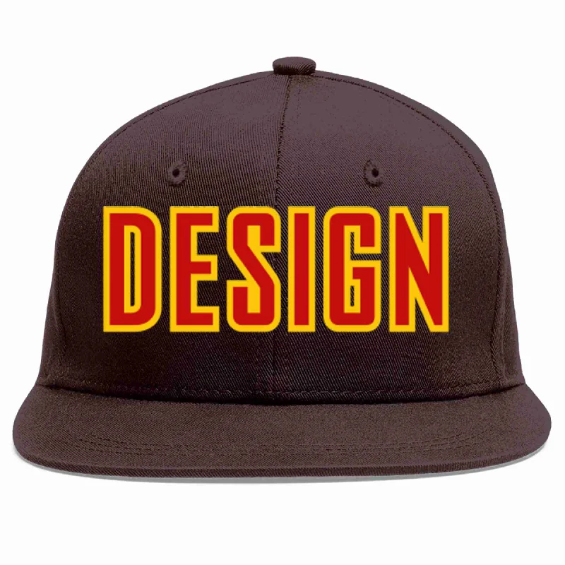 Awareness Baseball Cap-Custom Brown Red-Yellow Flat Eaves Sport Baseball Cap Design for Men/Women/Youth