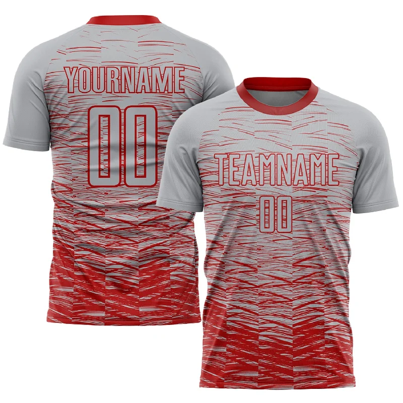 Football Jersey For Preseason Training-Custom Gray Red Sublimation Soccer Uniform Jersey