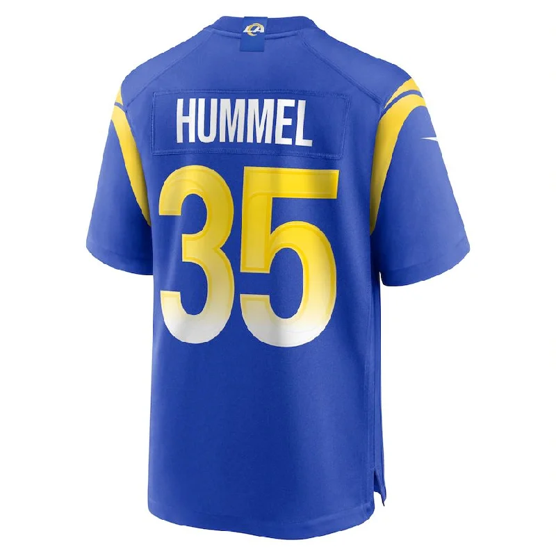 Rugby Jersey With Raglan Sleeves-LA.Rams #35 Jake Hummel Royal Game Player Jersey Stitched American Football Jerseys