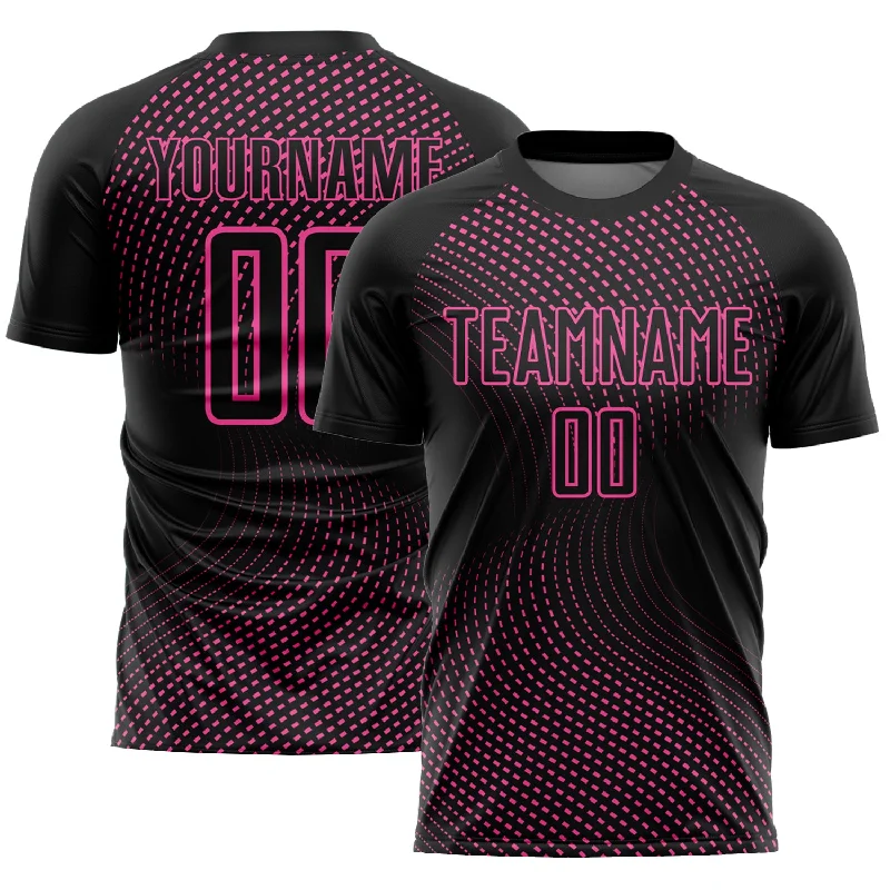 Football Jersey With Lightweight Design-Custom Black Pink Geometric Lines Sublimation Soccer Uniform Jersey