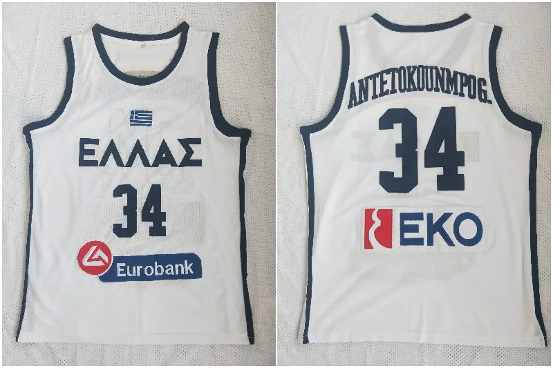 Basketball Jersey For Adults-Greece Hellas 34 Giannis Antetokounmpo White College Basketball Basketball Jersey