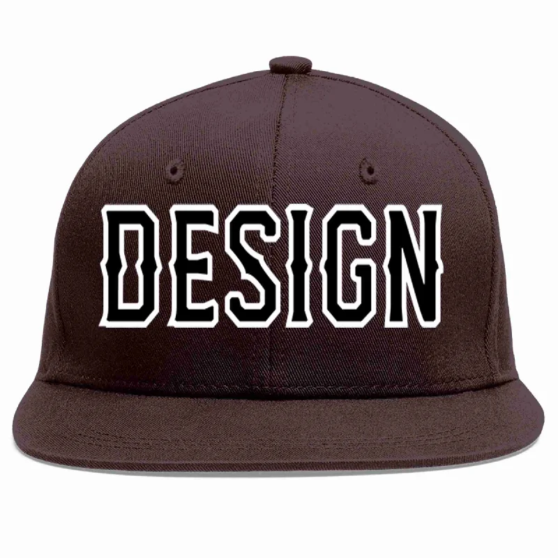 Everyday Baseball Cap-Custom Brown Black-White Flat Eaves Sport Baseball Cap Design for Men/Women/Youth