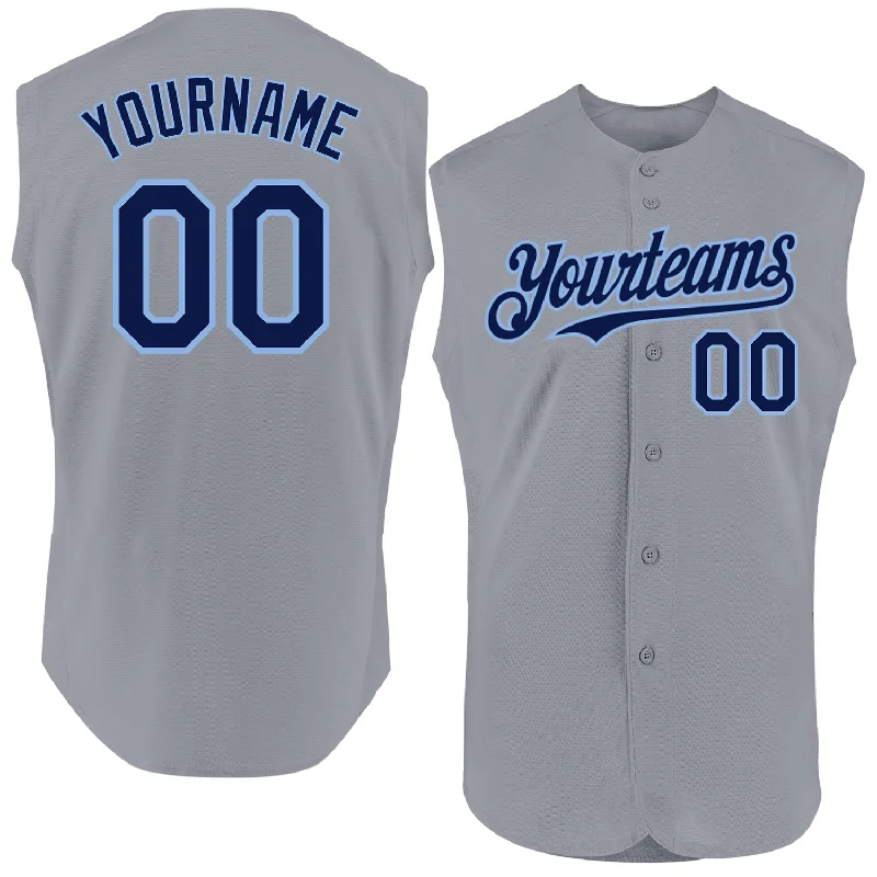 Limited Edition Football Jersey-Limited Edition Basketball Jersey-Training Baseball Jersey-Custom Gray Navy-Light Blue Authentic Sleeveless Baseball Jersey