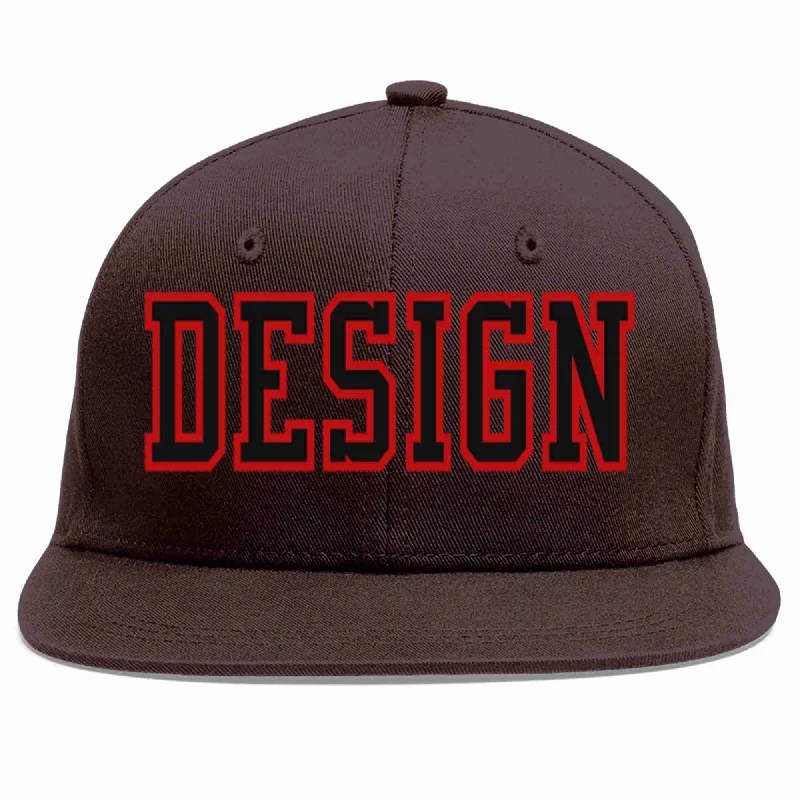 Dad Baseball Cap-Custom Brown Black-Red Flat Eaves Sport Baseball Cap Design for Men/Women/Youth