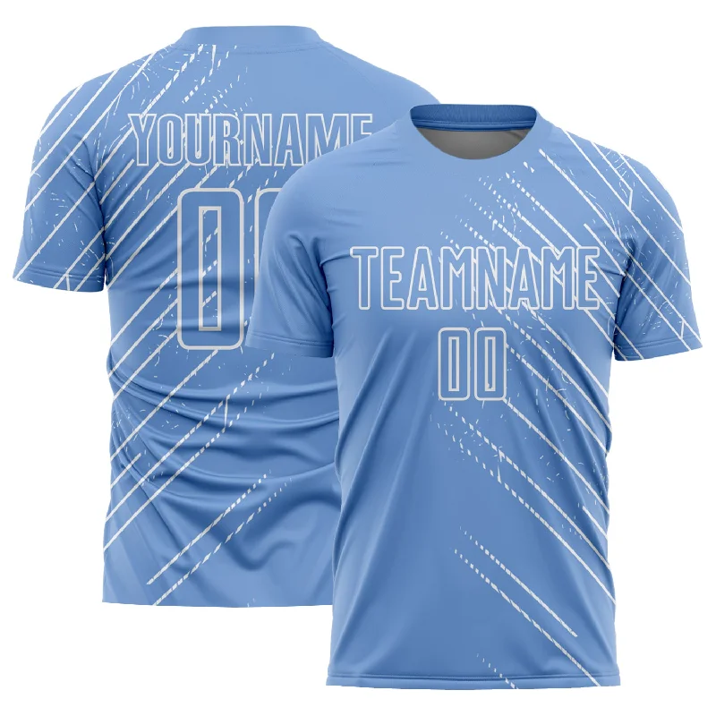 Football Jersey With Sponsor Logo-Custom Light Blue White Lines Sublimation Soccer Uniform Jersey