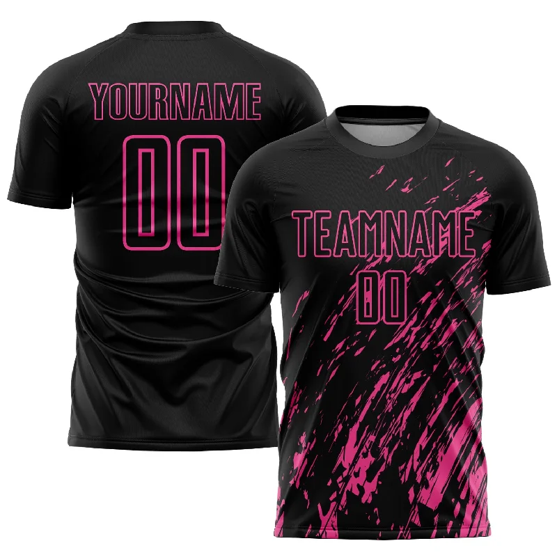 Football Jersey With Iconic Branding-Custom Black Pink Sublimation Soccer Uniform Jersey