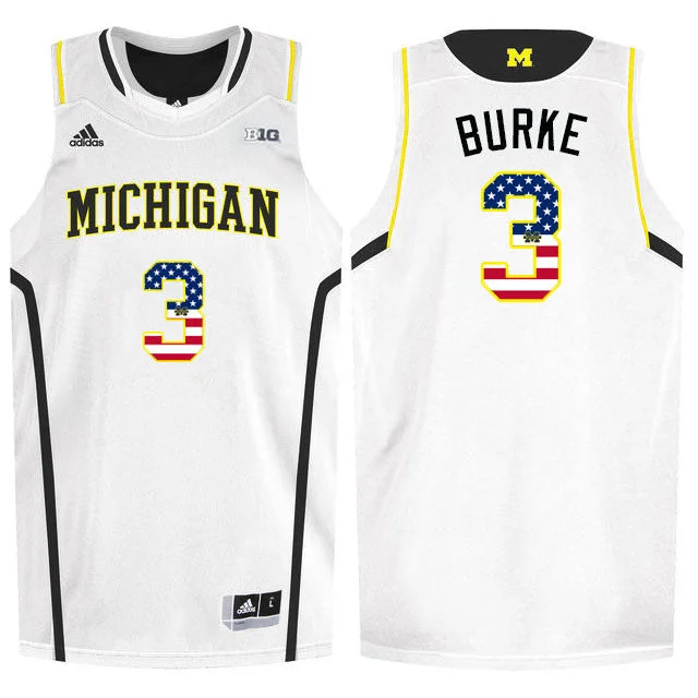 Basketball Jersey For High School Teams-Michigan Wolverines 3 Trey Burke White College Basketball Basketball Jersey