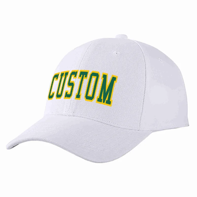 Baseball Cap For Cyclists-Custom White Kelly Green-Yellow Curved Eaves Sport Baseball Cap Design for Men/Women/Youth