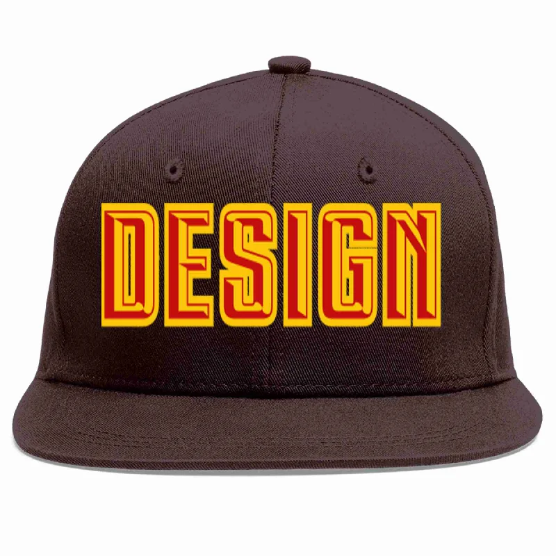 Outdoor Baseball Cap-Custom Brown Red-Yellow Flat Eaves Sport Baseball Cap Design for Men/Women/Youth