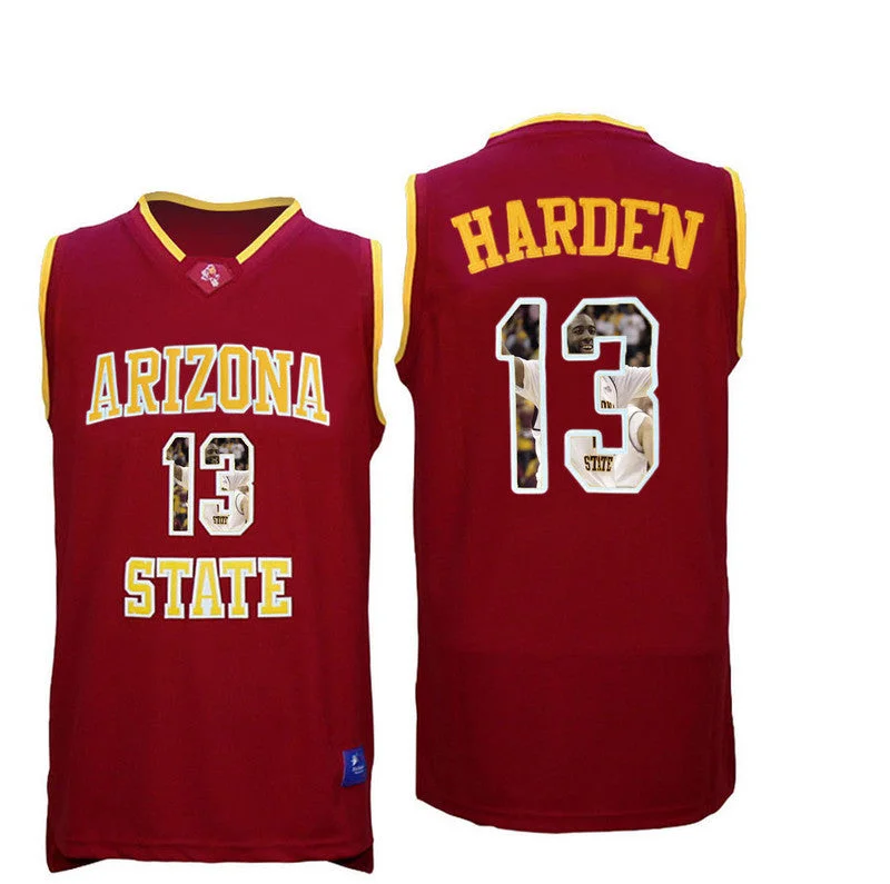 Basketball Jersey For Summer Tournaments-Arizona State Sun Devils 13 James Harden Red Team Logo Print College Basketball Basketball Jersey6