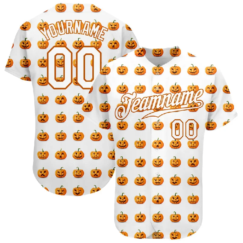 Football Jersey With Adjustable Fit-Basketball Jersey With Adjustable Fit-Baseball Jersey For High School Teams-Custom White White-Texas Orange 3D Pattern Design Halloween Pumpkins Funny Faces Baseball Jersey