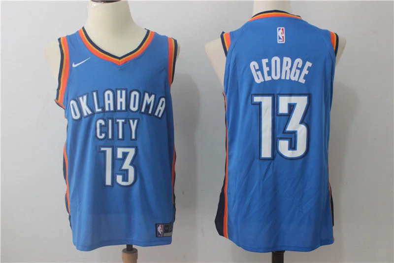 Basketball Jersey With Heat Transfer-Thunder 13 Paul George Blue Authentic Basketball Jersey