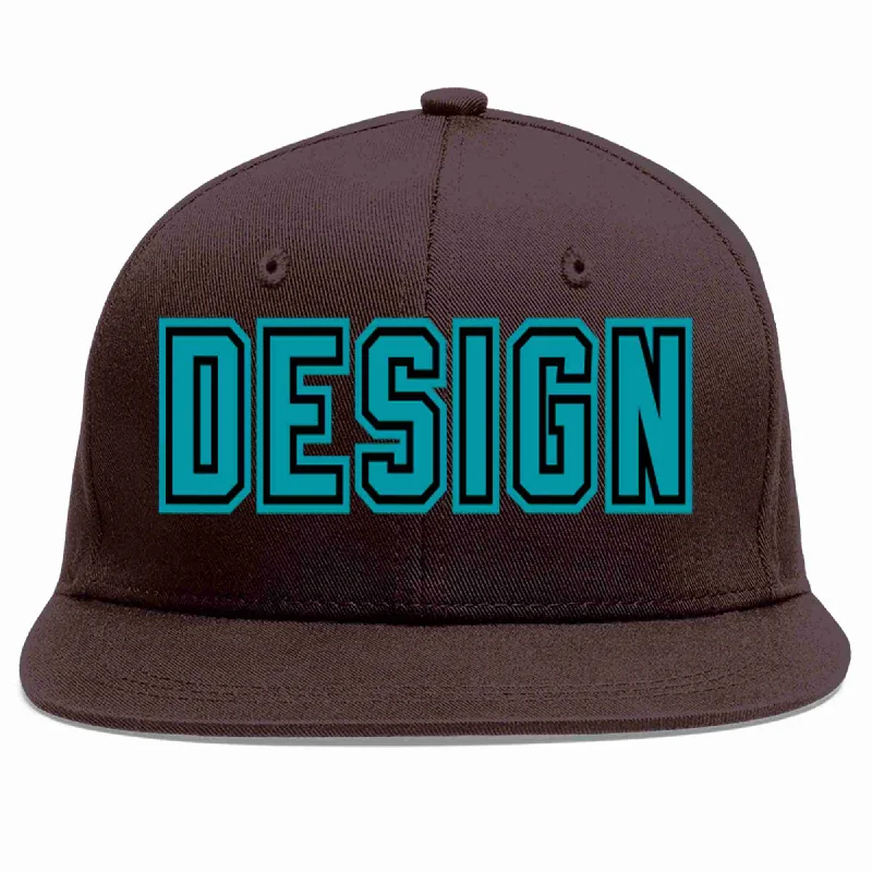 Floral Baseball Cap-Custom Brown Aqua-Black Flat Eaves Sport Baseball Cap Design for Men/Women/Youth