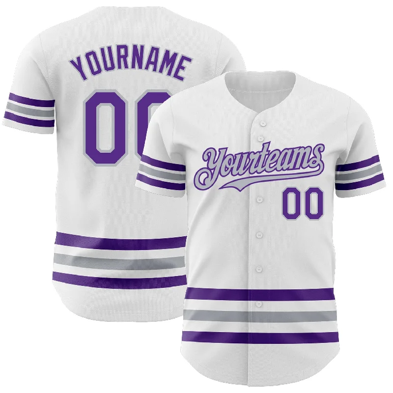 Football Jersey With Adjustable Fit-Basketball Jersey With Adjustable Fit-Baseball Jersey For High School Teams-Custom White Purple-Gray Line Authentic Baseball Jersey