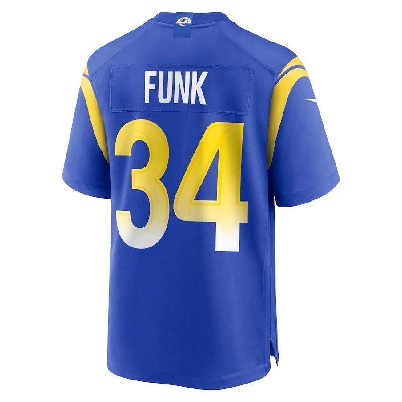 Rugby Jersey With Reinforced Stitching-LA.Rams #34 Jake Funk Royal Game Player Jersey Stitched American Football Jerseys