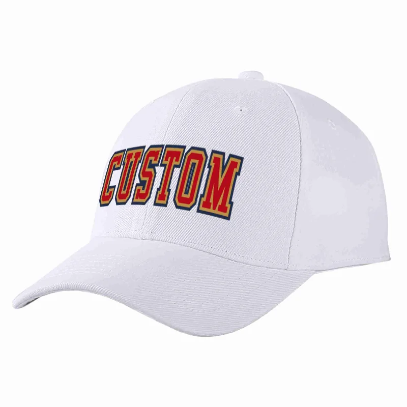 Baseball Cap For Outdoor Lovers-Custom White Red-Old Gold Curved Eaves Sport Baseball Cap Design for Men/Women/Youth