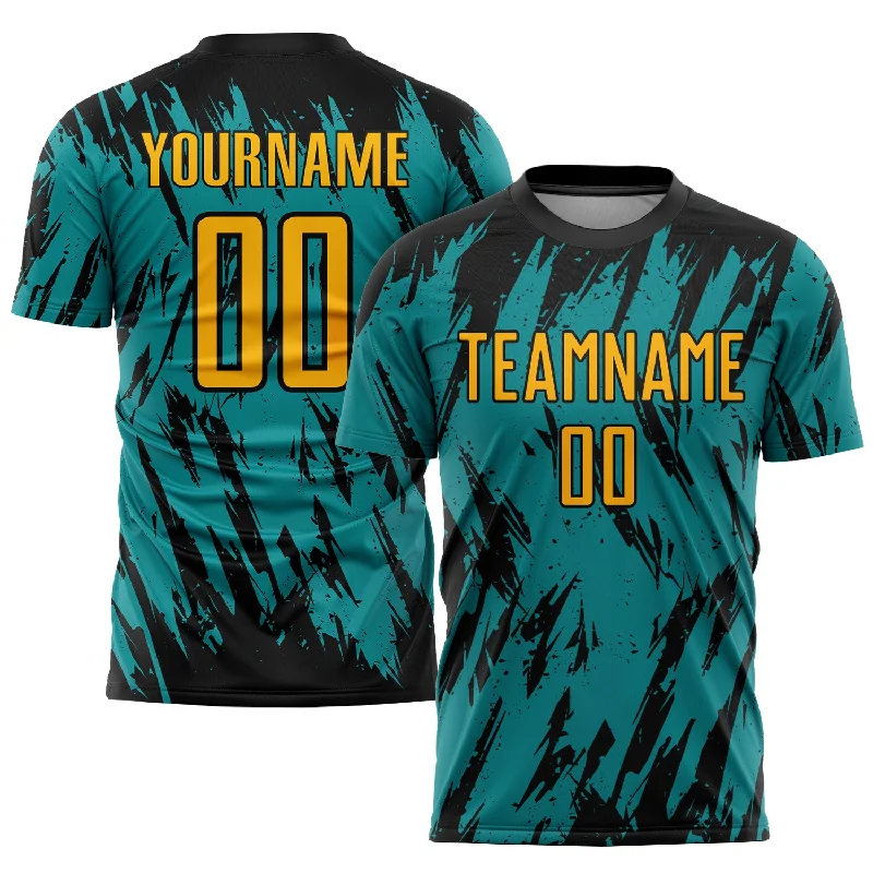 Vintage Football Jersey-Custom Teal Gold Black Sublimation Soccer Uniform Jersey