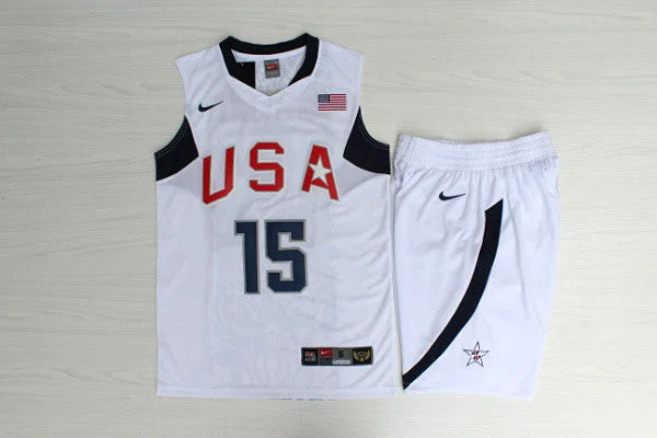 Basketball Jersey With Embroidered Name-Team USA Basketball 15 Carmelo Anthony White Stitched Basketball Jersey(With Shorts)