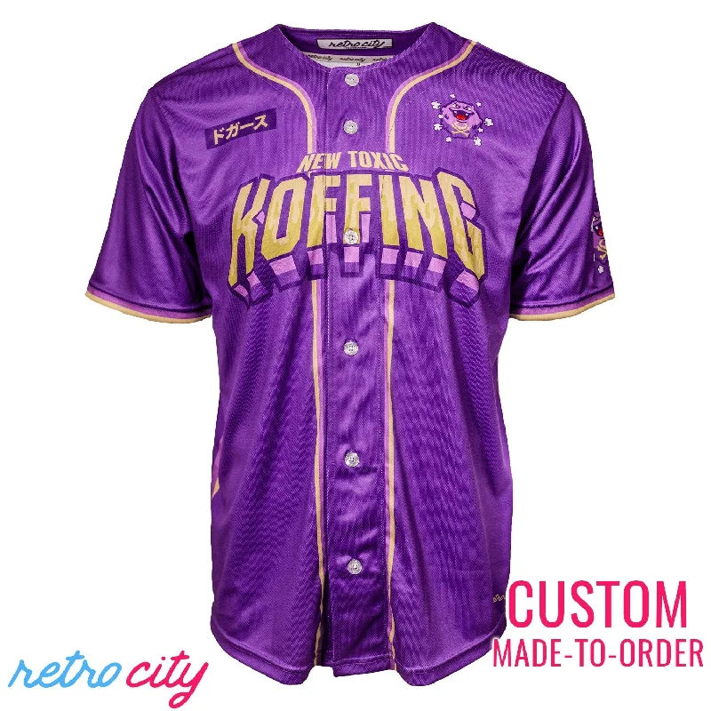 Football Jersey With Football Team Name-Basketball Jersey With Basketball Team Name-Baseball Jersey With Motivational Quote-New Toxic Koffing PokéLeague Full-Button Baseball Jersey