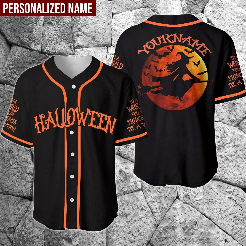 Football Jersey With College Emblem-Basketball Jersey With College Emblem-Baseball Jersey With Small Logo-Halloween Witch Personalized Baseball Jersey, Gift for Woman, Halloween Shirt