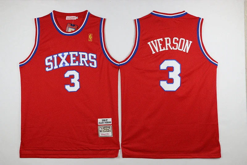 Basketball Jersey For Indoor Play-76ers 3 Allen Iverson Red Hardwood Classics Basketball Jersey