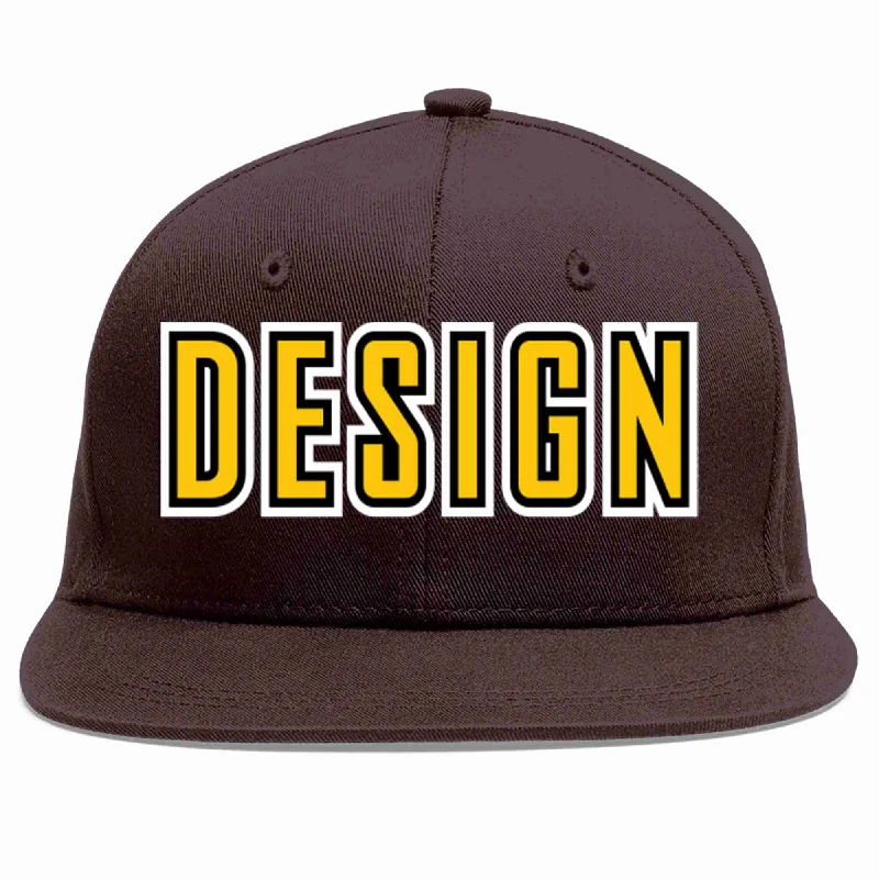 Christian Baseball Cap-Custom Brown Gold-Black Flat Eaves Sport Baseball Cap Design for Men/Women/Youth