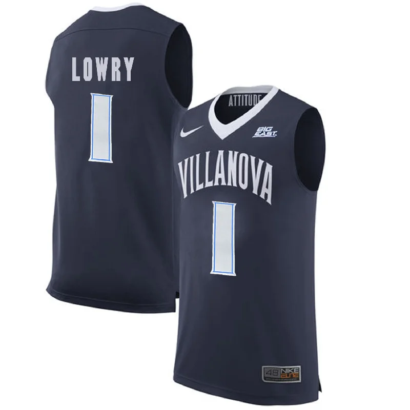 Basketball Jersey With Breathable Mesh-Villanova Wildcats 1 Kyle Lowry Navy College Basketball Elite Basketball Jersey