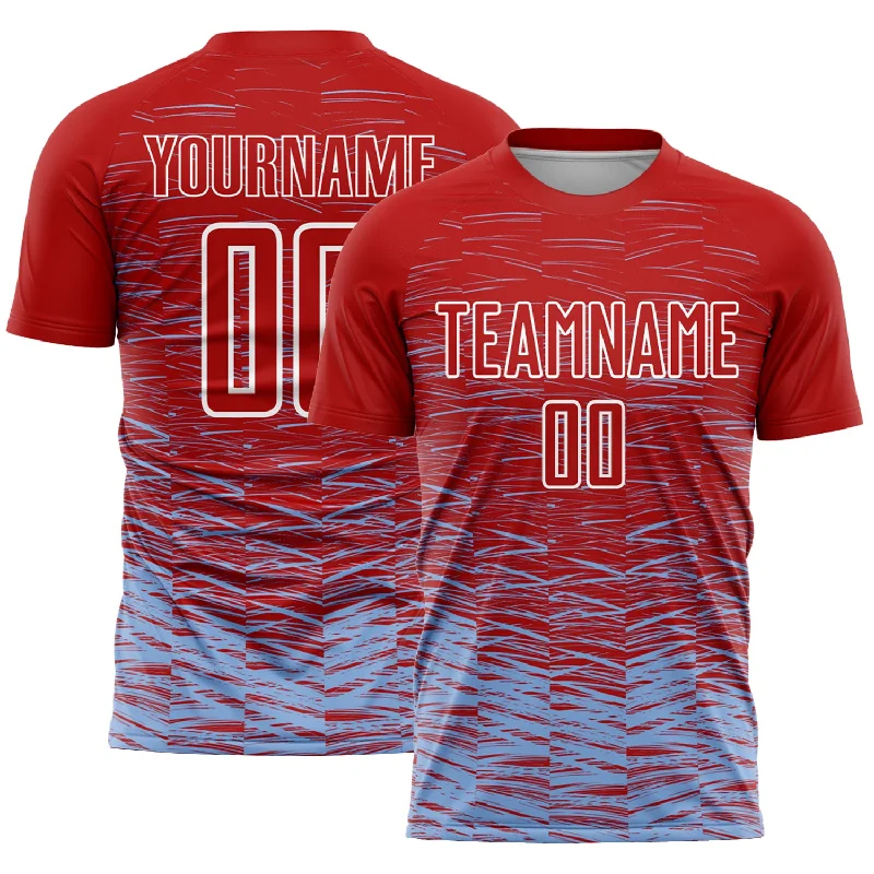 Football Jersey For Football Camps-Custom Red Light Blue-White Line Sublimation Soccer Uniform Jersey