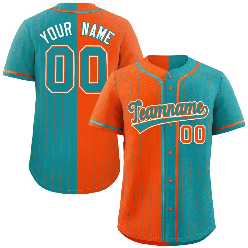 Football Jersey With Custom Sleeves-Basketball Jersey With Custom Sleeves-Baseball Jersey For Gameday-Custom Orange Aqua Two Tone Striped Fashion Authentic Baseball Jersey