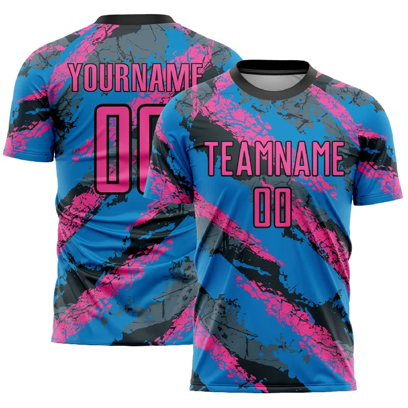 Customizable Football Jersey-Custom Powder Blue Pink-White Sublimation Soccer Uniform Jersey