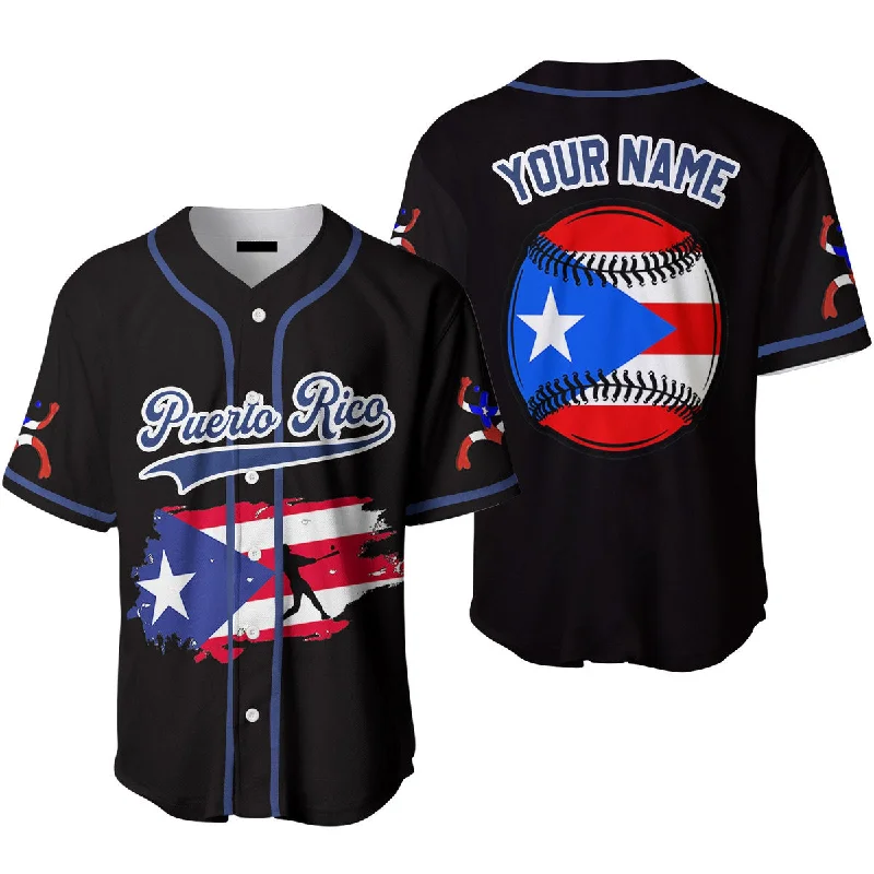 Football Jersey For Summer-Basketball Jersey For Summer-Baseball Jersey With Zipper-Puerto Rico Baseball Black Red White, Custom Name Baseball Jerseys For Men