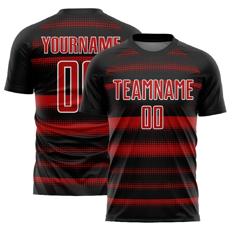 Football Jersey With Heat Transfer-Custom Black Red-White Halftone Dots Sublimation Soccer Uniform Jersey