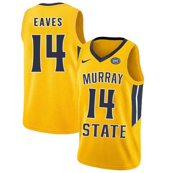 Basketball Jersey For Basketball Camps-Murray State Racers 14 Jaiveon Eaves Yellow College Basketball Basketball Jersey