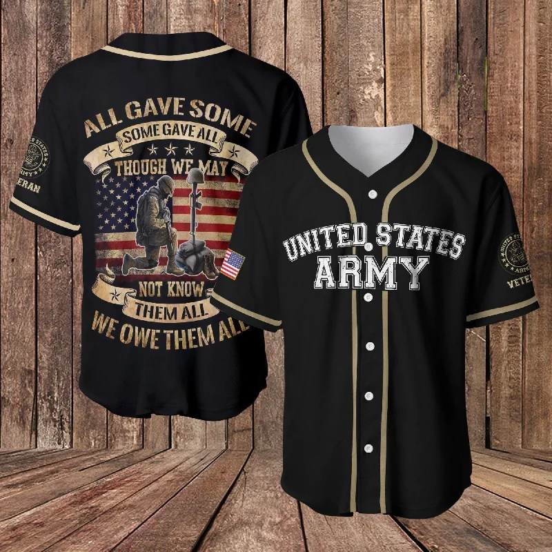 Football Jersey With Textured Design-Basketball Jersey With Textured Design-Baseball Jersey With Snap Buttons-All Gave Some Some Gave All US Army Black Baseball Tee Jersey Shirt Printed 3D