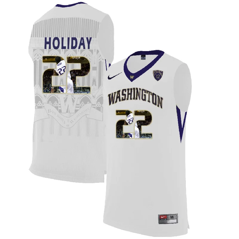 Basketball Jersey Shop-Washington Huskies 22 Justin Holiday White With Portait College Basketball Basketball Jersey