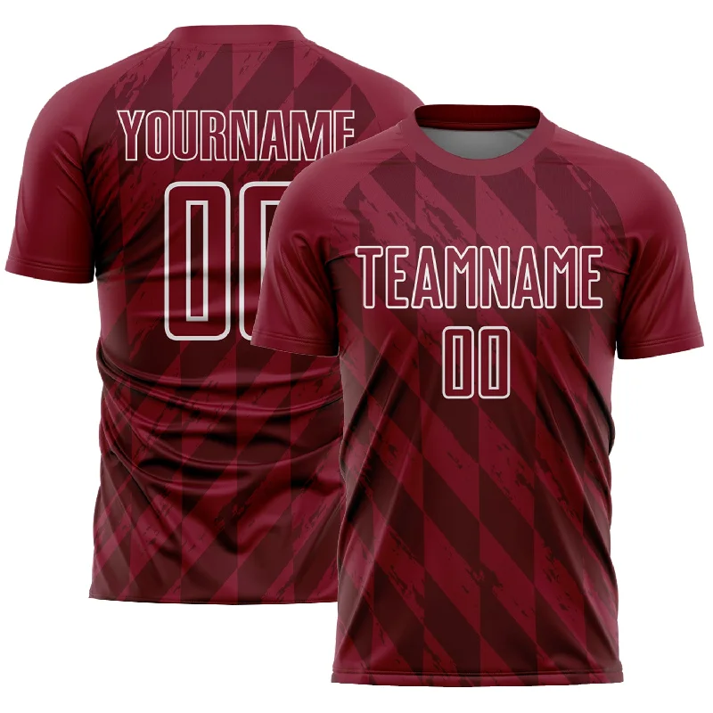 Football Jersey With Zipper Pockets-Custom Crimson White Geometric Shapes Sublimation Soccer Uniform Jersey