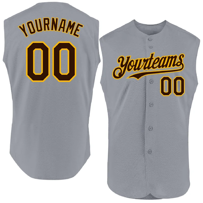 Football Jersey With Logo-Basketball Jersey With Logo-Baseball Jersey With Sublimation Print-Custom Gray Brown-Gold Authentic Sleeveless Baseball Jersey