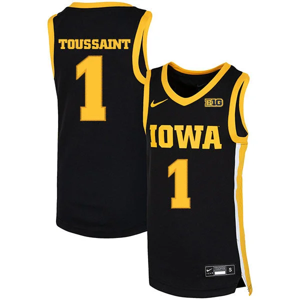 Basketball Jersey With Athletic Fit-Iowa Hawkeyes 1 Joe Toussaint Black Basketball College Basketball Jersey