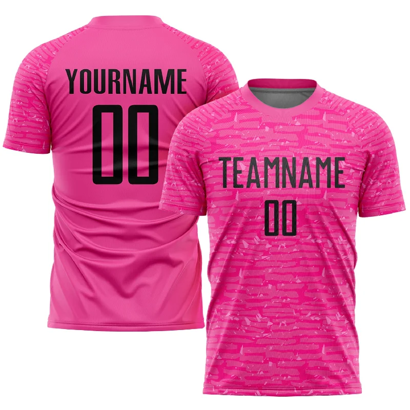 Football Jersey With Lightweight Design-Custom Pink Black Sublimation Soccer Uniform Jersey