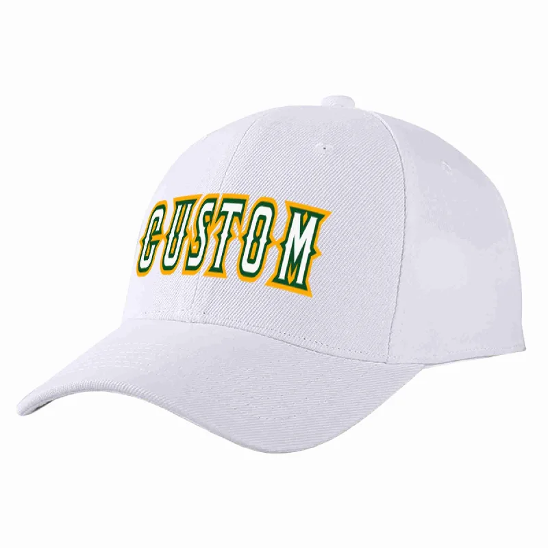 70s Baseball Cap-Custom White White-Kelly Green Curved Eaves Sport Baseball Cap Design for Men/Women/Youth