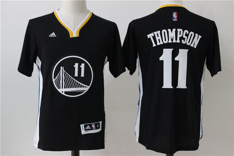 Affordable Basketball Jersey-Warriors 11 Klay Thompson Black Short Sleeve Swingman Basketball Jersey