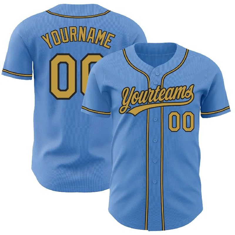 Football Jersey With Eco-Friendly Material-Basketball Jersey With Eco-Friendly Material-Baseball Jersey With Fade Effect-Custom Powder Blue Old Gold-Black Authentic Baseball Jersey